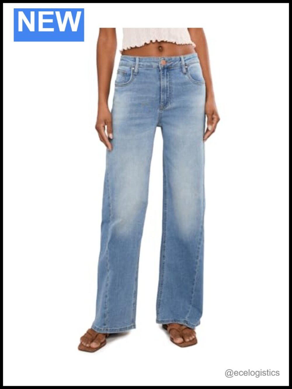 High-Rise Wide Leg Jeans Cotton Blend Stretch